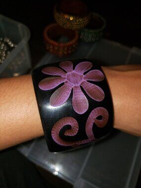 Carved Purple Floral & Scroll Bangle